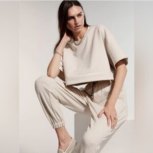 Varley Fenton Cropped Sweatshirt Heather Oatmeal Light Grey Color Women XS